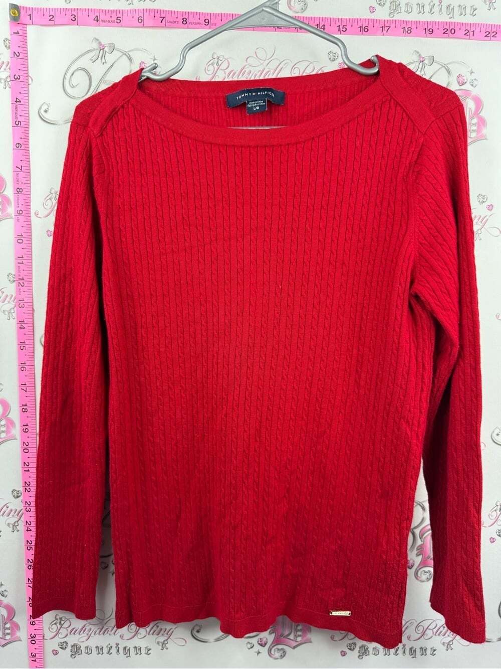 Tommy Hilfiger Bright Red Cable-Knit Crewneck Sweater